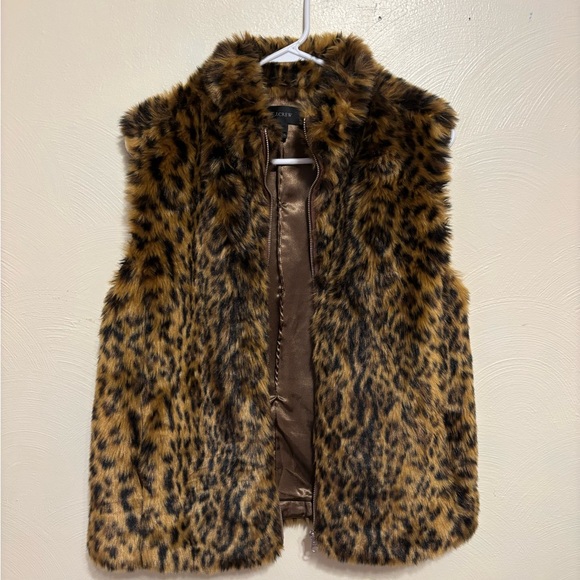 J. Crew Jackets & Blazers - J.Crew Leopard Faux Fur Vest Brown Zip Front Size Large